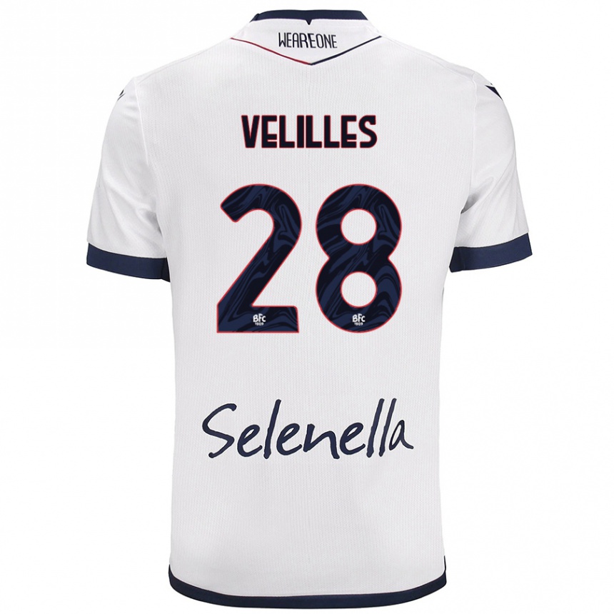 Women Football Aarón Velilles #28 White Royal Blue Away Jersey 2024/25 T-Shirt Za