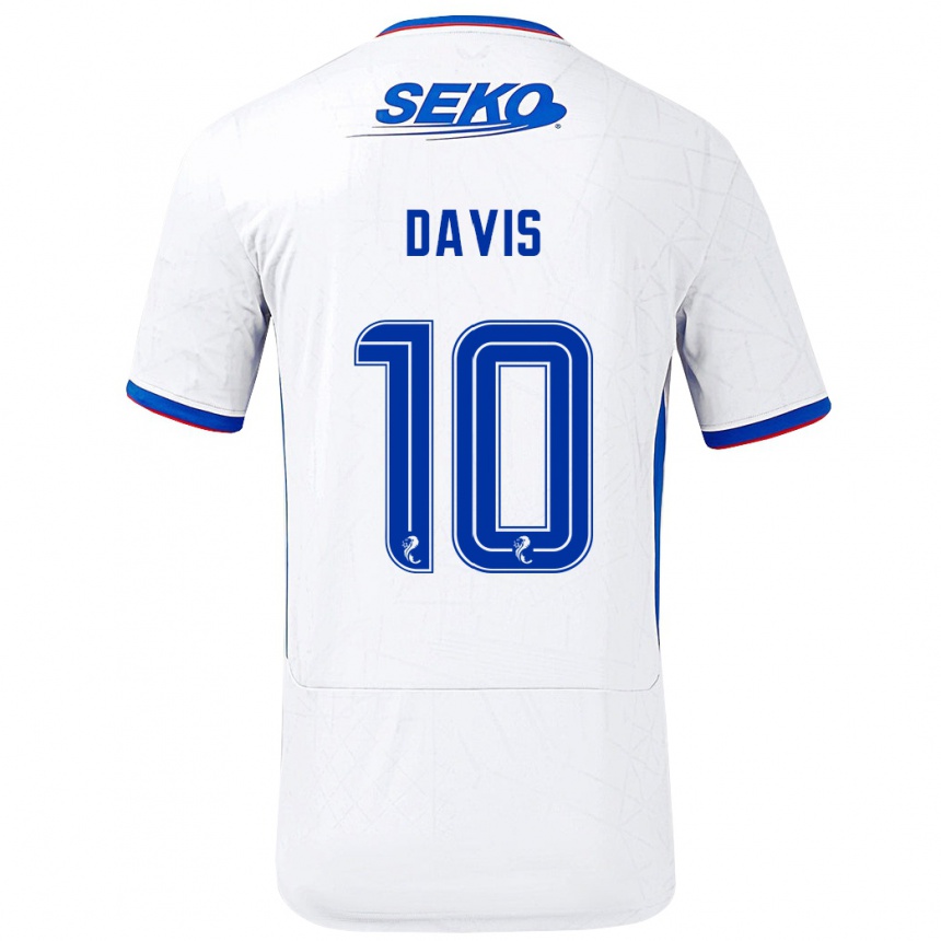 Women Football Steven Davis #10 White Blue Away Jersey 2024/25 T-Shirt Za