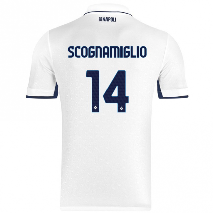 Women Football Fabio Scognamiglio #14 White Royal Blue Away Jersey 2024/25 T-Shirt Za