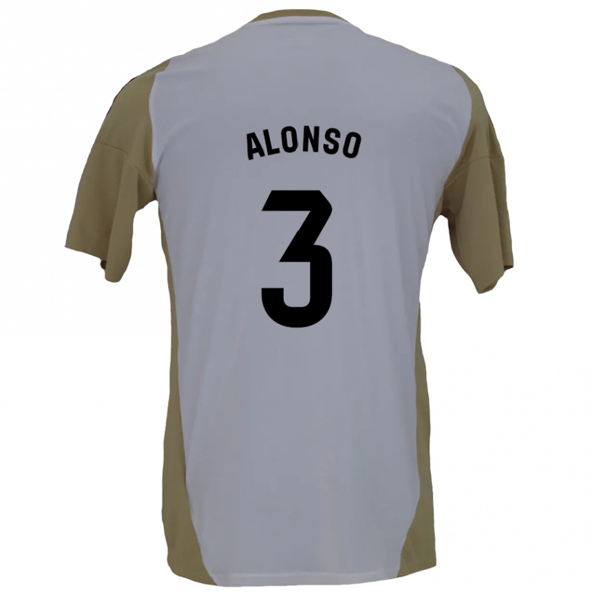 Women Football Julio Alonso #3 Brown White Away Jersey 2024/25 T-Shirt Za