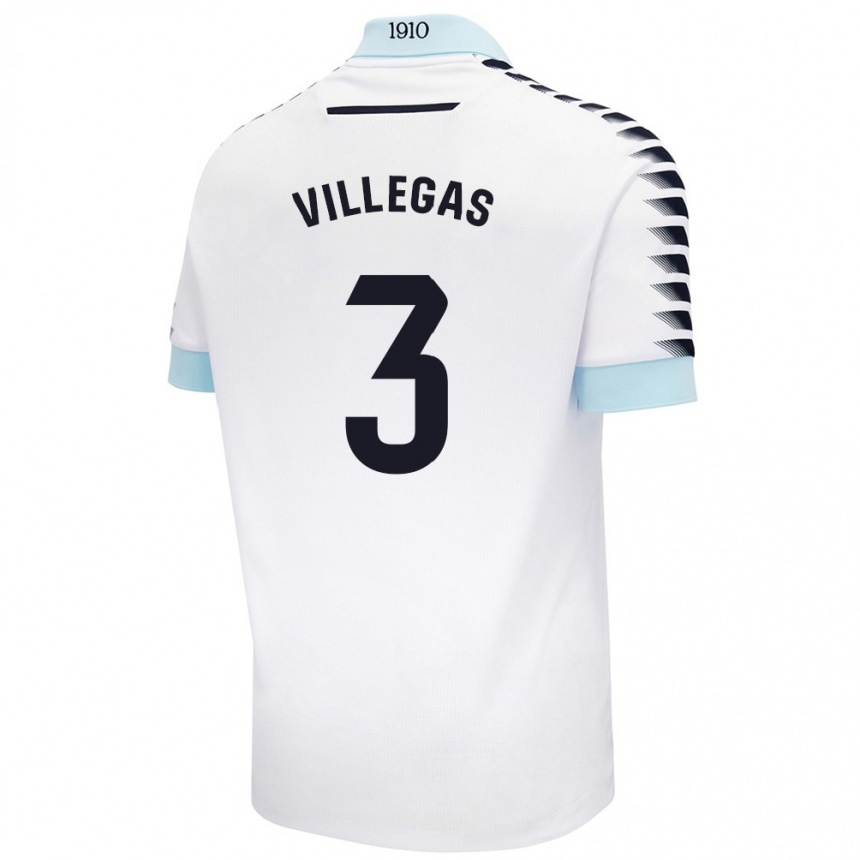 Women Football Virginia Villegas Rico #3 White Blue Away Jersey 2024/25 T-Shirt Za