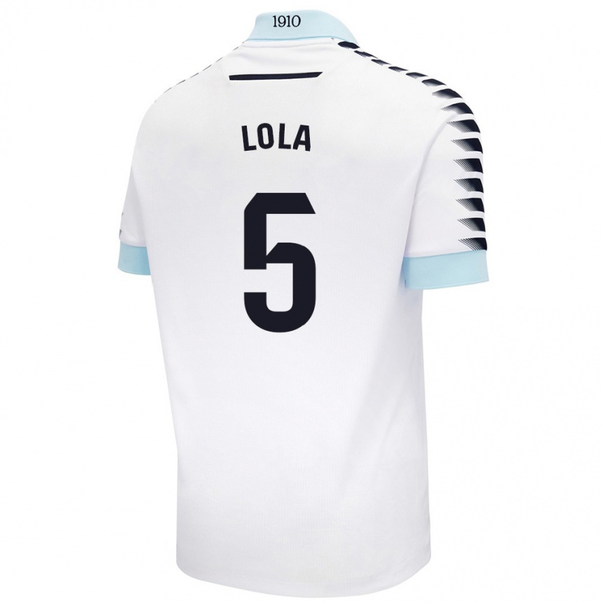 Women Football María Dolores Morón Cebada #5 White Blue Away Jersey 2024/25 T-Shirt Za