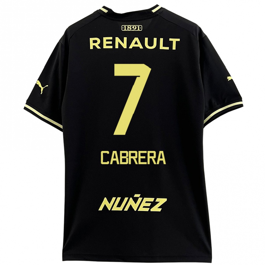 Women Football Javier Cabrera #7 Black Yellow Away Jersey 2024/25 T-Shirt Za