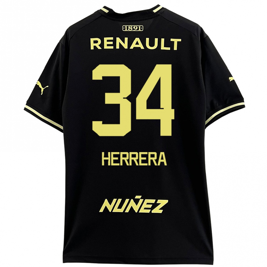 Women Football Nahuel Herrera #34 Black Yellow Away Jersey 2024/25 T-Shirt Za