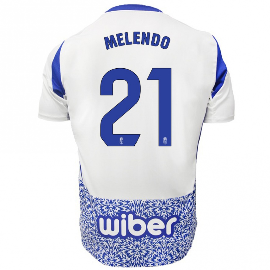 Women Football Óscar Melendo #21 White Blue Away Jersey 2024/25 T-Shirt Za