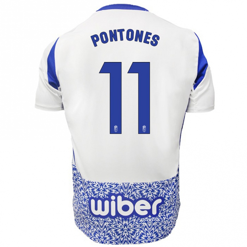 Women Football Juan Carlos Pontones #11 White Blue Away Jersey 2024/25 T-Shirt Za