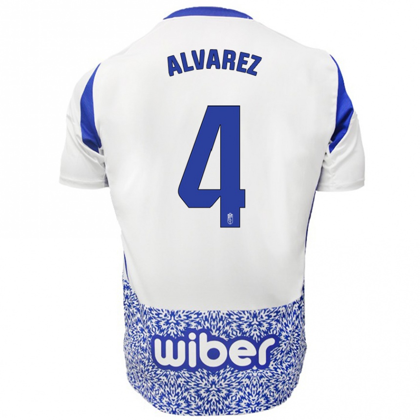 Women Football Isabel Álvarez #4 White Blue Away Jersey 2024/25 T-Shirt Za