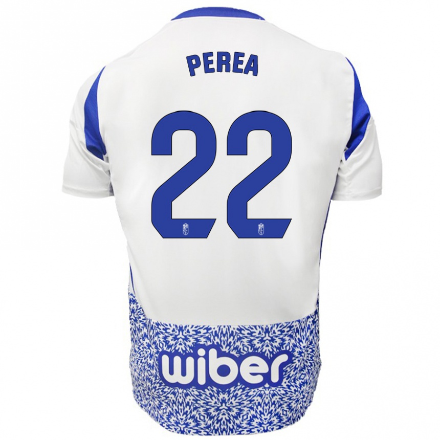 Women Football Alberto Perea #22 White Blue Away Jersey 2024/25 T-Shirt Za