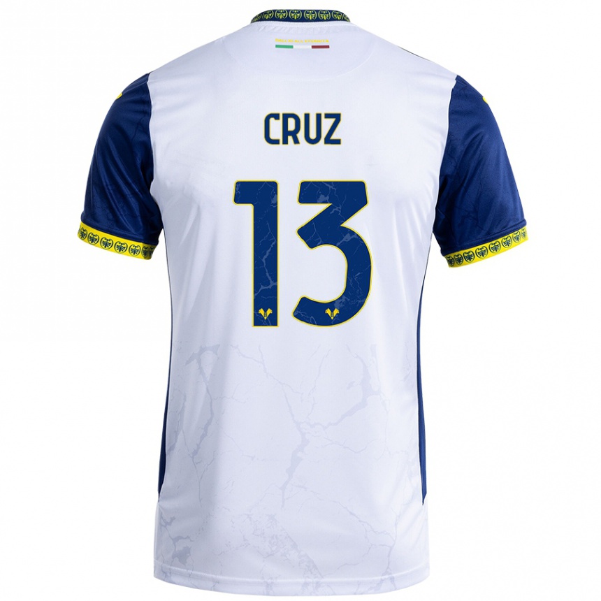 Women Football Juan Manuel Cruz #13 White Blue Away Jersey 2024/25 T-Shirt Za