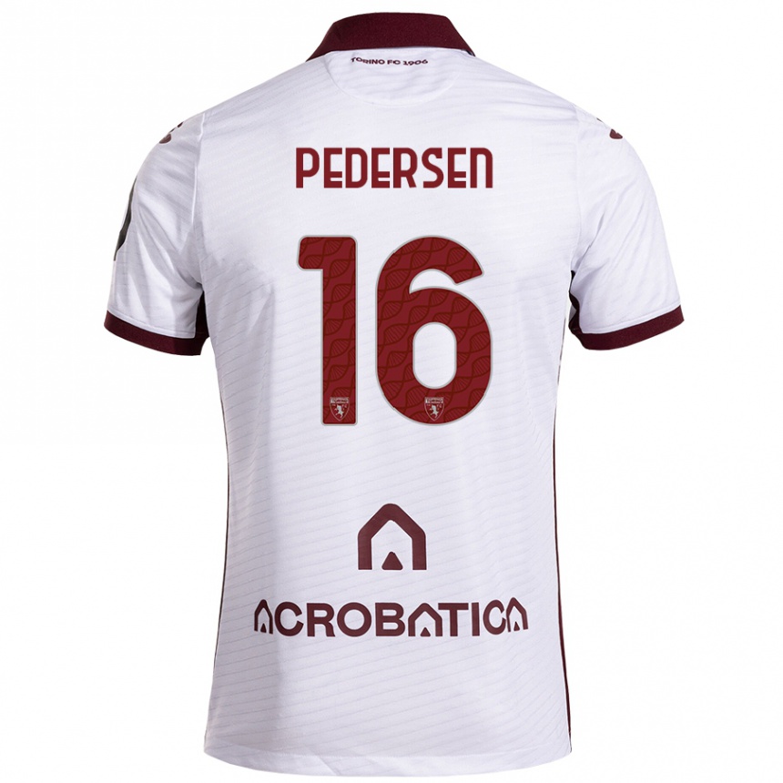 Women Football Marcus Pedersen #16 White Maroon Away Jersey 2024/25 T-Shirt Za