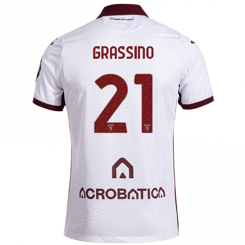 Women Football Giulia Grassino #21 White Maroon Away Jersey 2024/25 T-Shirt Za