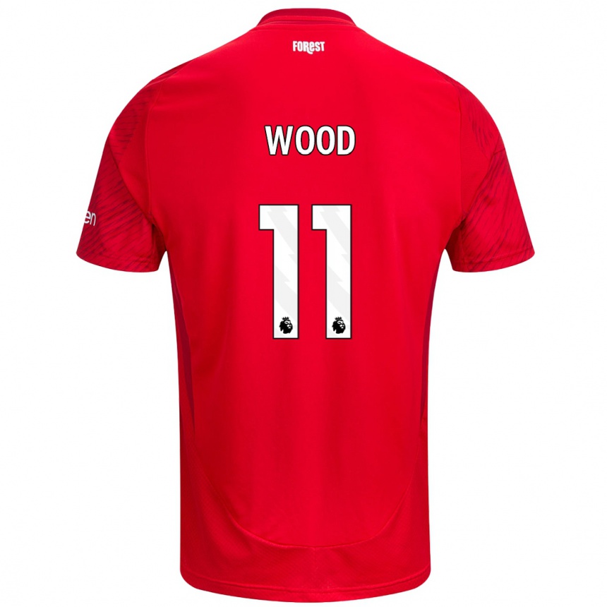 Kids Football Chris Wood #11 Red White Home Jersey 2024/25 T-Shirt Za