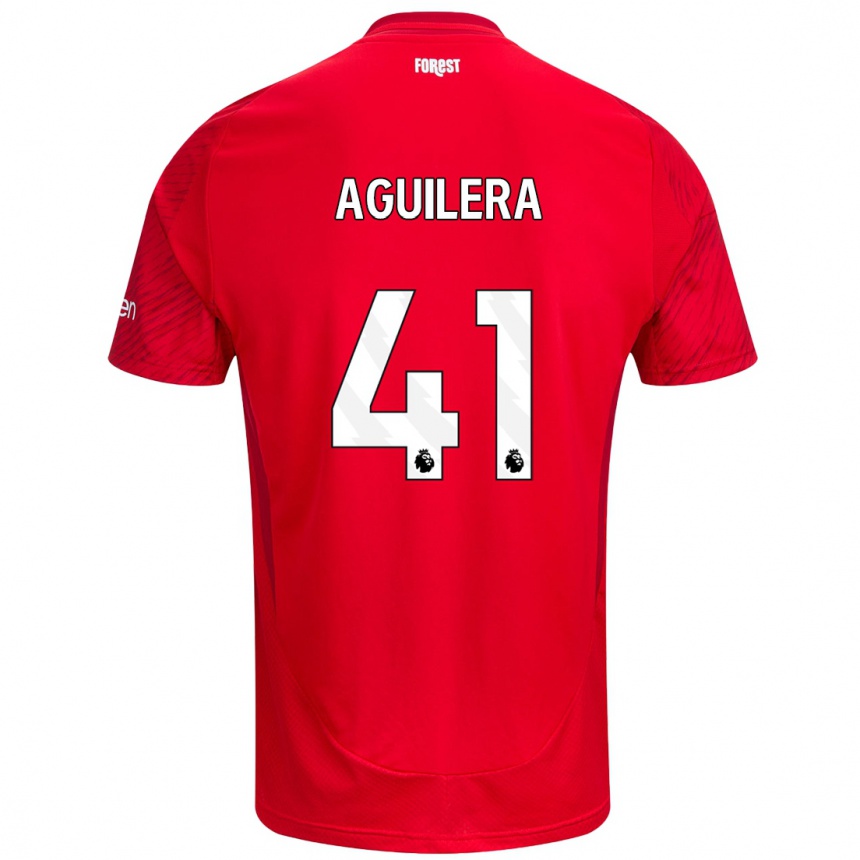 Kids Football Brandon Aguilera #41 Red White Home Jersey 2024/25 T-Shirt Za