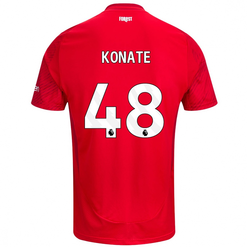 Kids Football Ateef Konaté #48 Red White Home Jersey 2024/25 T-Shirt Za