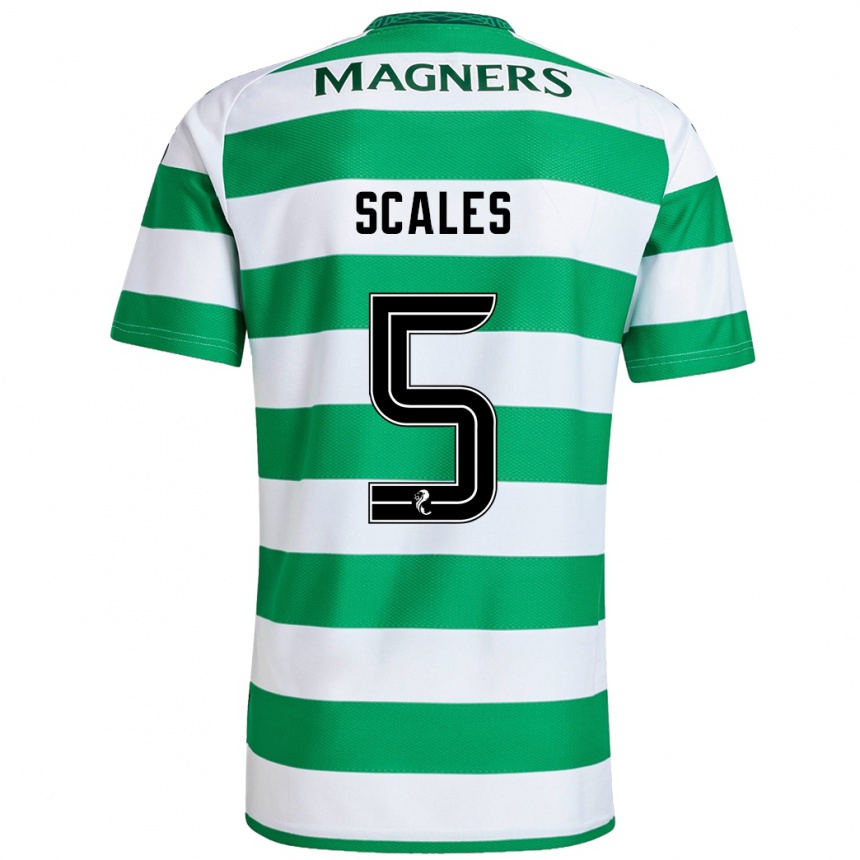 Kids Football Liam Scales #5 Green White Home Jersey 2024/25 T-Shirt Za