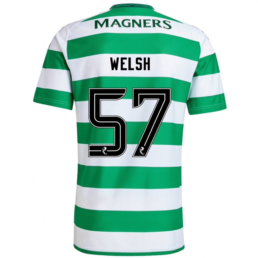 Kids Football Stephen Welsh #57 Green White Home Jersey 2024/25 T-Shirt Za