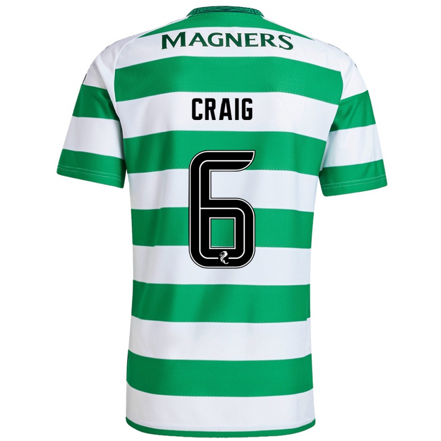 Kids Football Chloe Craig #6 Green White Home Jersey 2024/25 T-Shirt Za