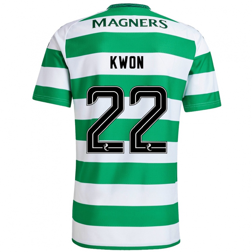 Kids Football Hyeok-Kyu Kwon #22 Green White Home Jersey 2024/25 T-Shirt Za