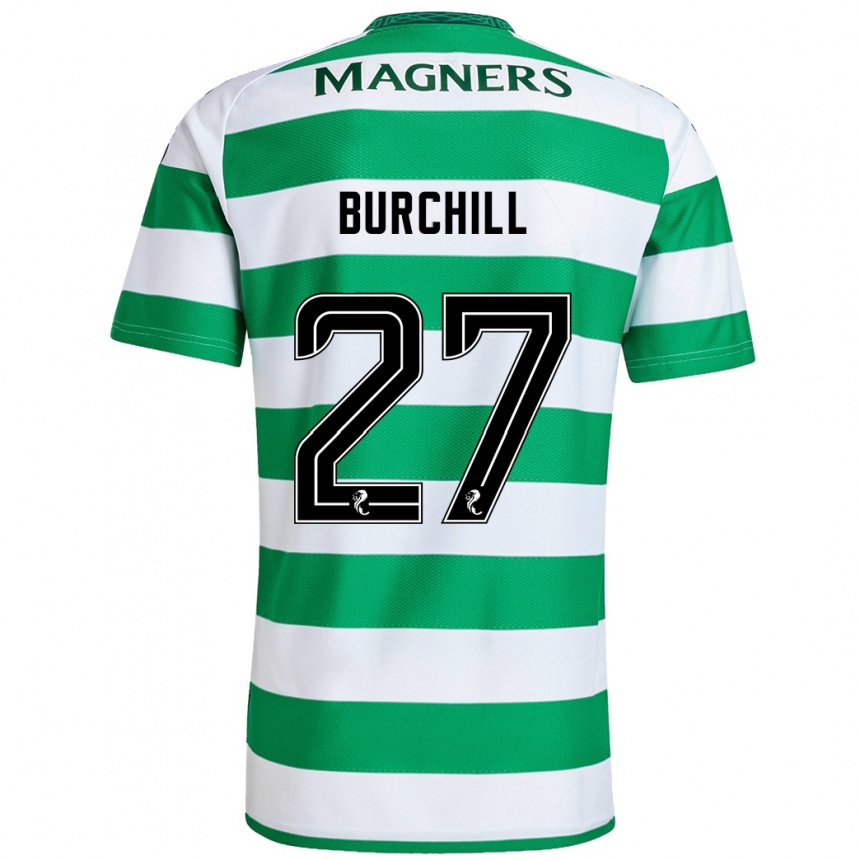 Kids Football Tiree Burchill #27 Green White Home Jersey 2024/25 T-Shirt Za