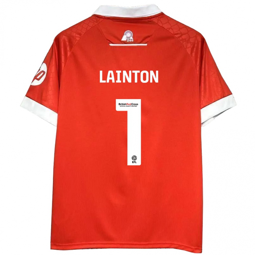 Kids Football Rob Lainton #1 Red White Home Jersey 2024/25 T-Shirt Za