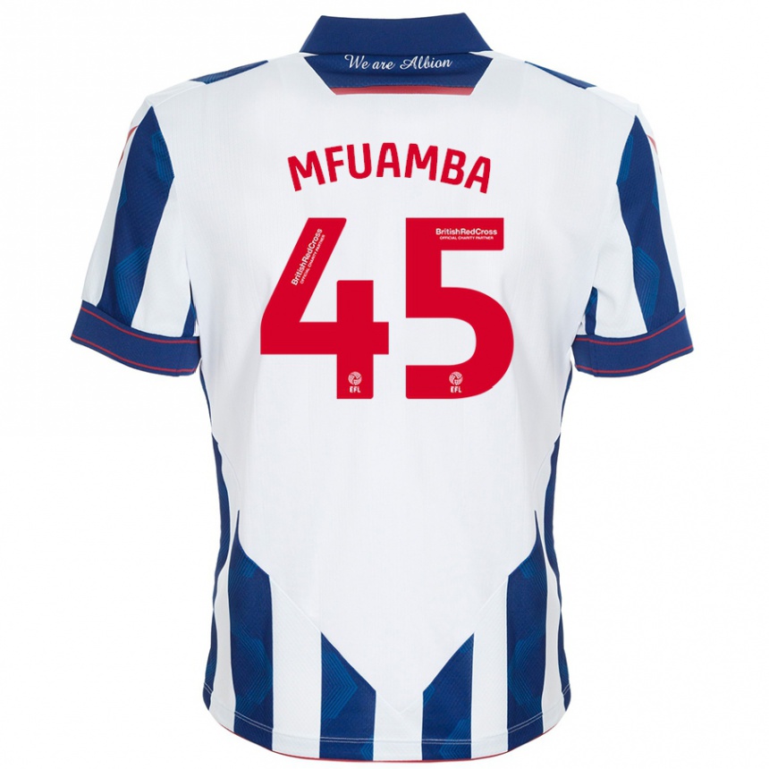 Kids Football Kevin Mfuamba #45 White Dark Blue Home Jersey 2024/25 T-Shirt Za