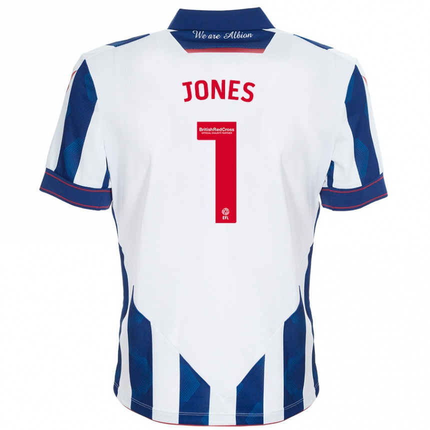 Kids Football Lucy Jones #1 White Dark Blue Home Jersey 2024/25 T-Shirt Za