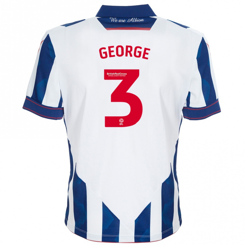 Kids Football Hannah George #3 White Dark Blue Home Jersey 2024/25 T-Shirt Za