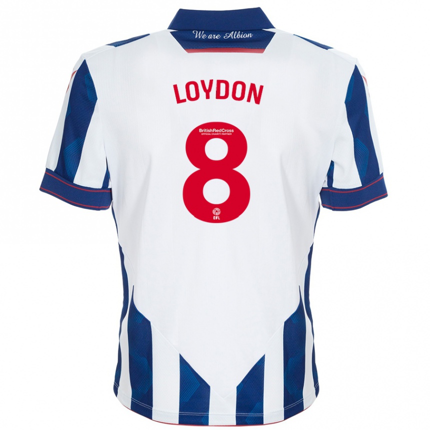 Kids Football Abi Loydon #8 White Dark Blue Home Jersey 2024/25 T-Shirt Za