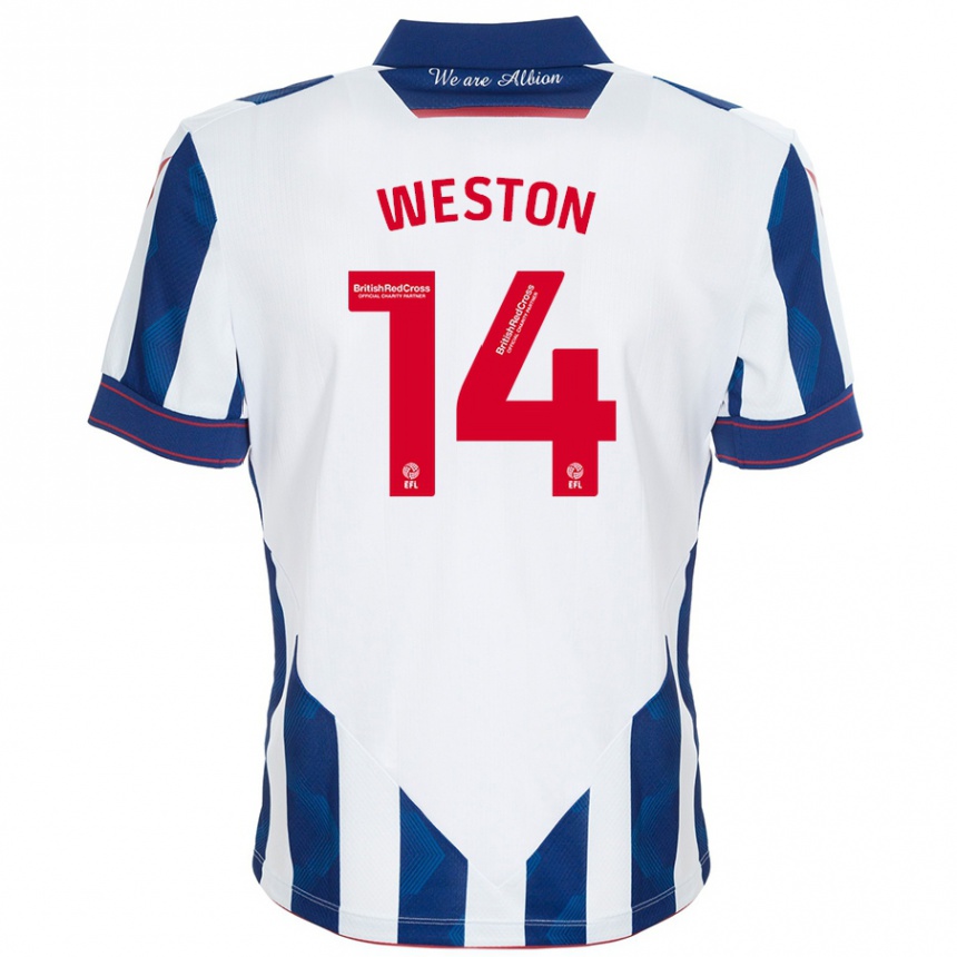 Kids Football Steph Weston #14 White Dark Blue Home Jersey 2024/25 T-Shirt Za