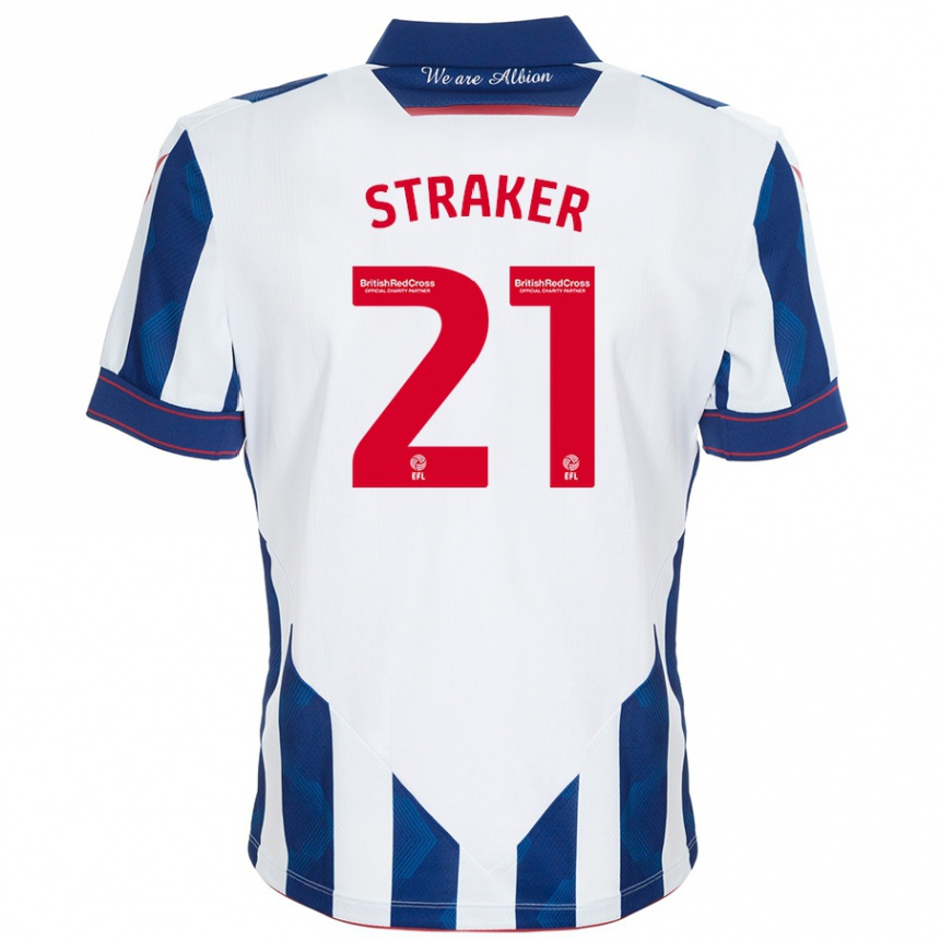 Kids Football Jannelle Straker #21 White Dark Blue Home Jersey 2024/25 T-Shirt Za