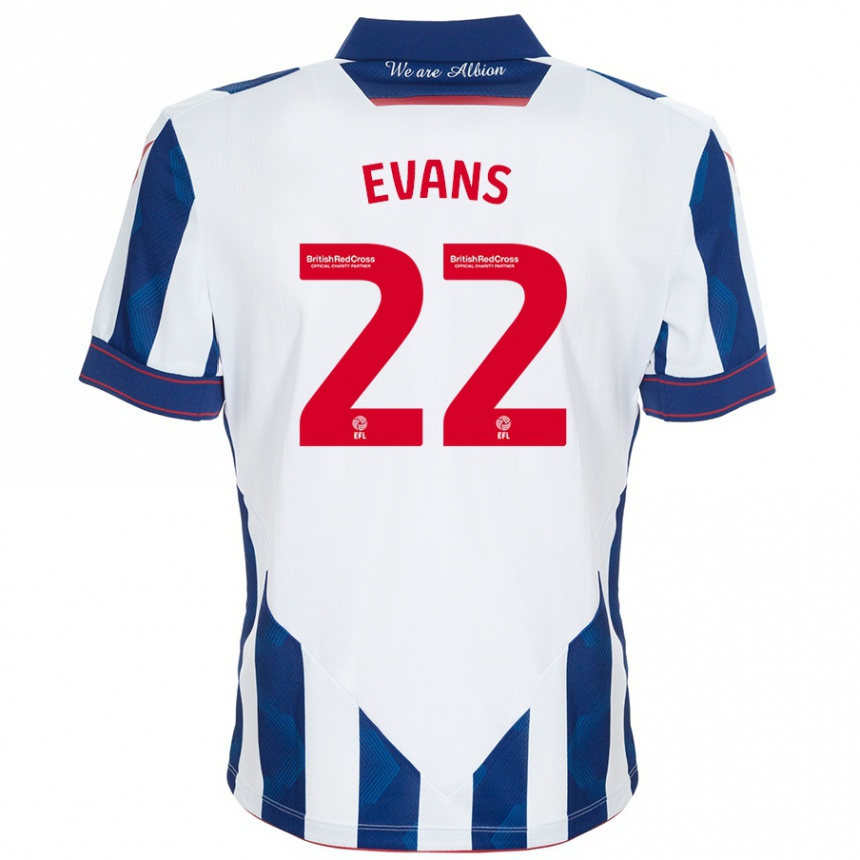 Kids Football Kate Evans #22 White Dark Blue Home Jersey 2024/25 T-Shirt Za