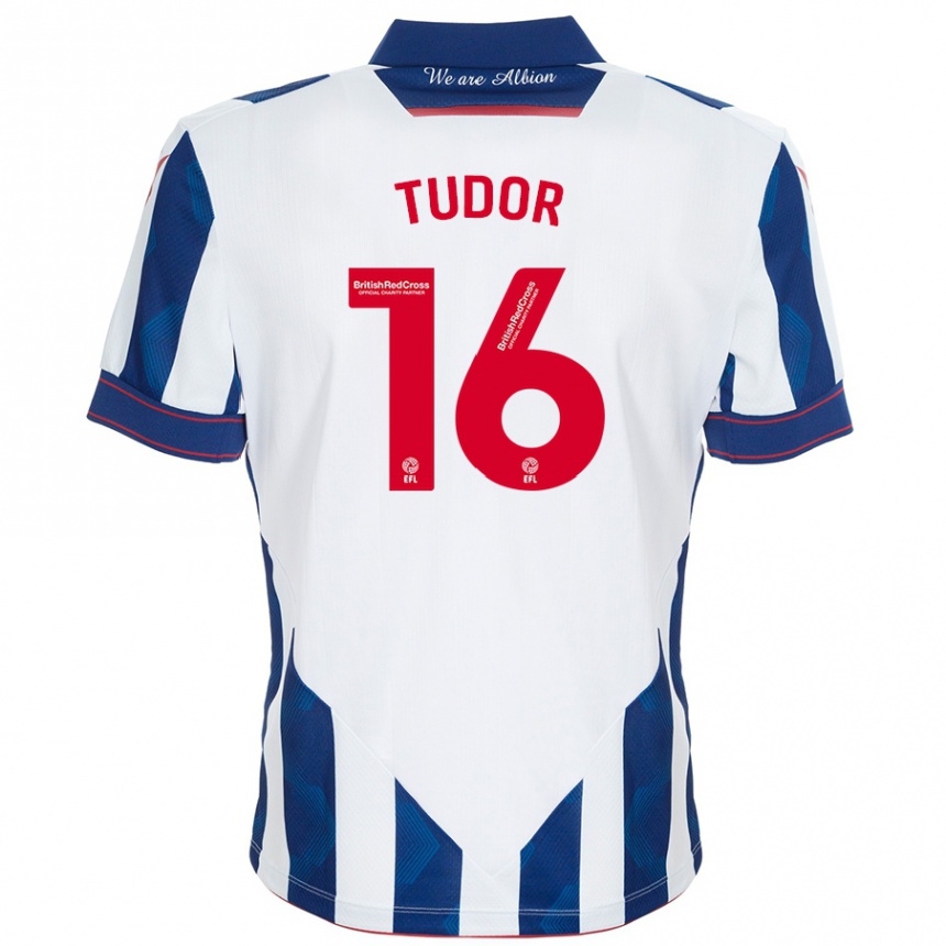 Kids Football Sophie Tudor #16 White Dark Blue Home Jersey 2024/25 T-Shirt Za