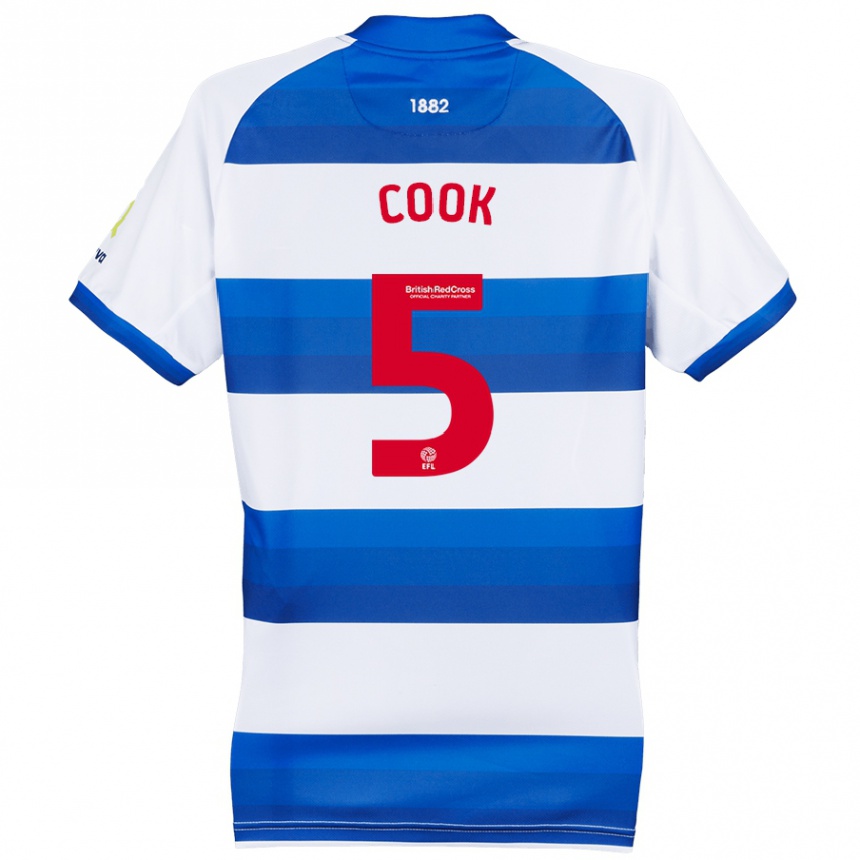 Kids Football Steve Cook #5 White Blue Home Jersey 2024/25 T-Shirt Za