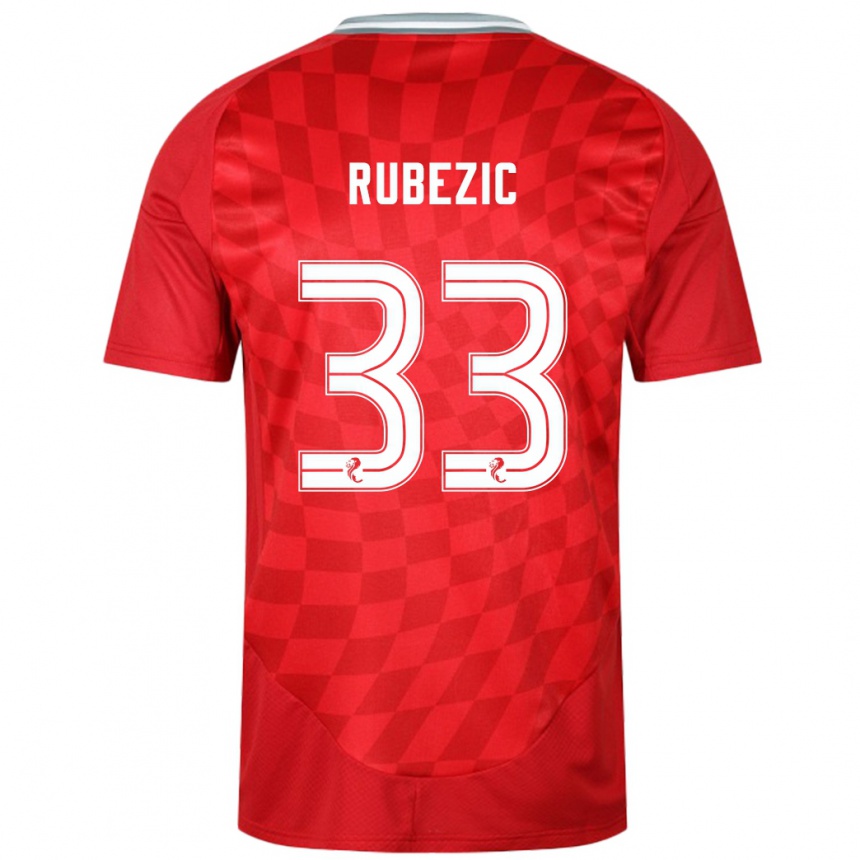 Kids Football Slobodan Rubezic #33 Red Home Jersey 2024/25 T-Shirt Za