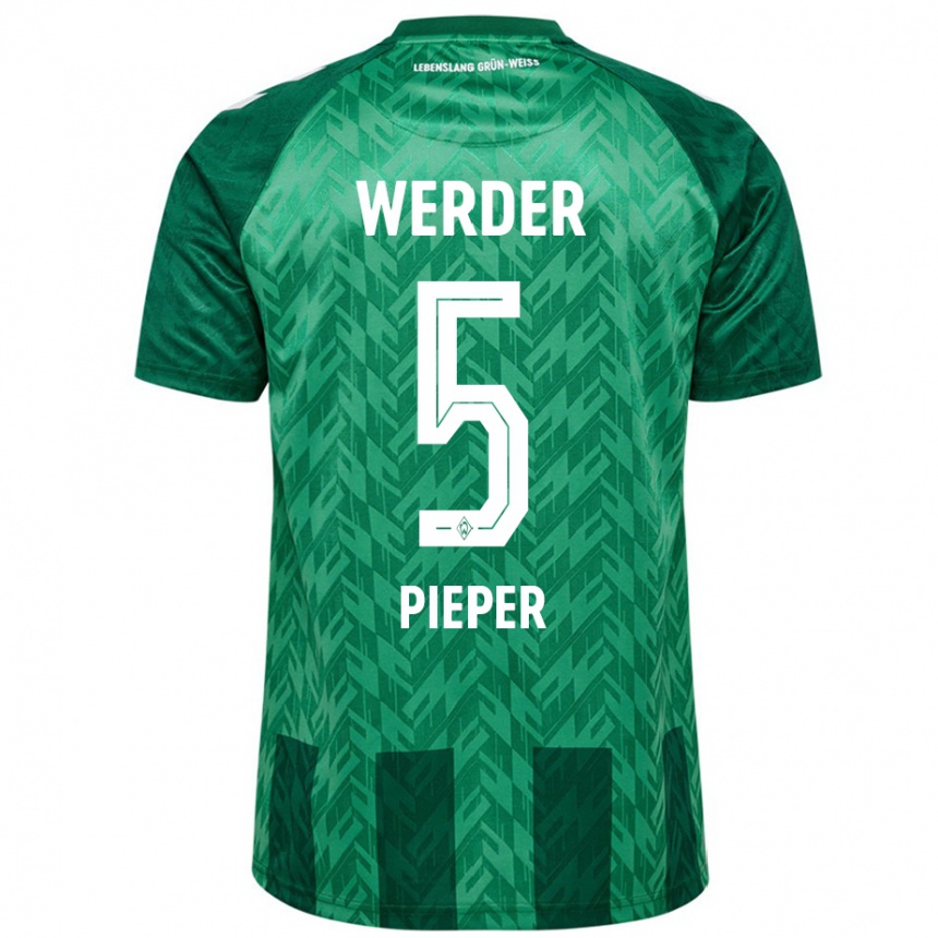 Kids Football Amos Pieper #5 Green Home Jersey 2024/25 T-Shirt Za