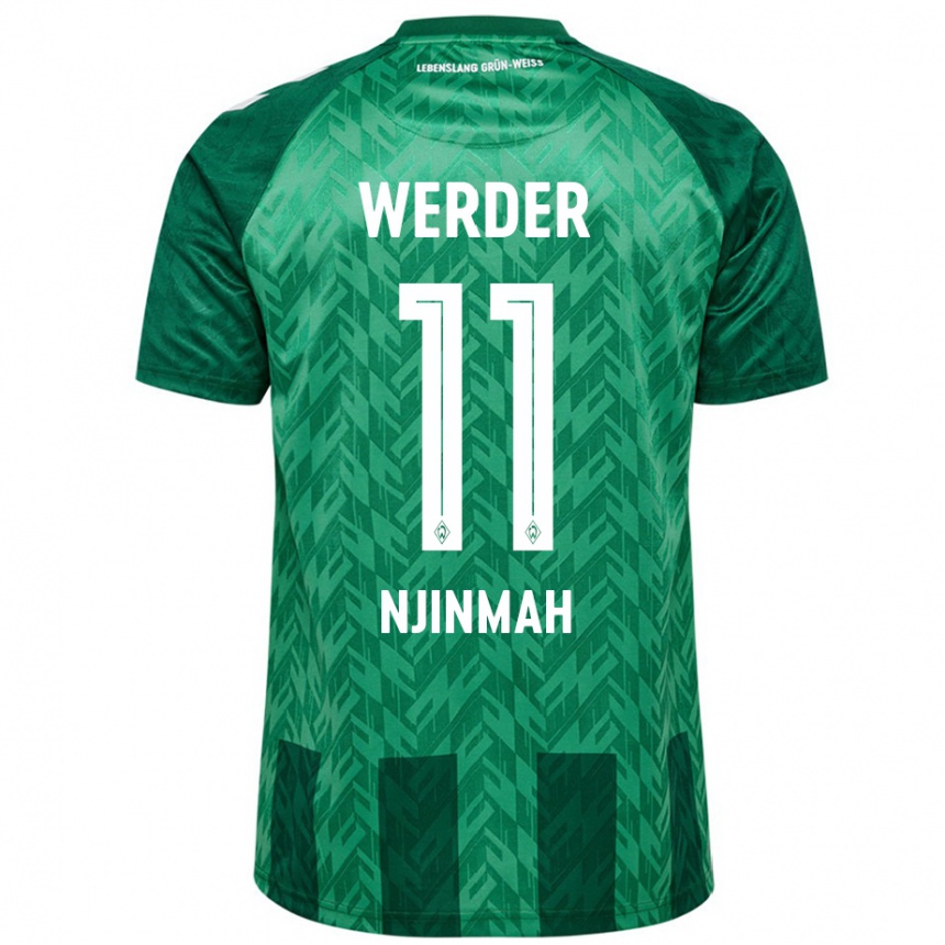 Kids Football Justin Njinmah #11 Green Home Jersey 2024/25 T-Shirt Za