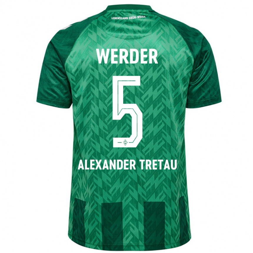 Kids Football Hans Alexander Tretau #5 Green Home Jersey 2024/25 T-Shirt Za