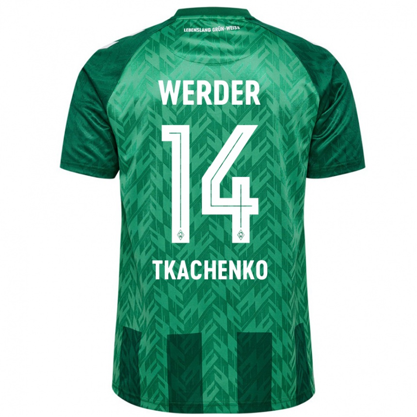 Kids Football Oleksandr Tkachenko #14 Green Home Jersey 2024/25 T-Shirt Za