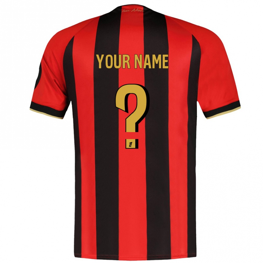 Kids Football Your Name #0 Red Black Home Jersey 2024/25 T-Shirt Za