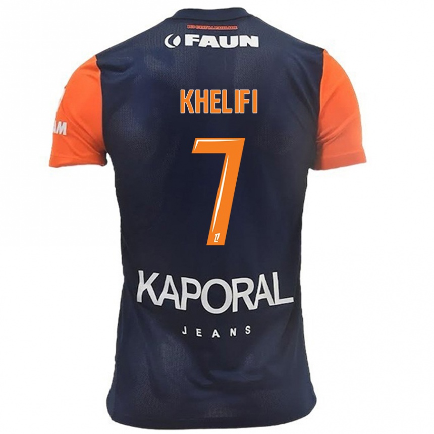 Kids Football Léa Khelifi #7 Navy Blue Orange Home Jersey 2024/25 T-Shirt Za