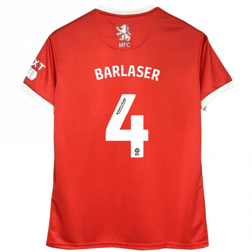 Kids Football Dan Barlaser #4 Red White Home Jersey 2024/25 T-Shirt Za