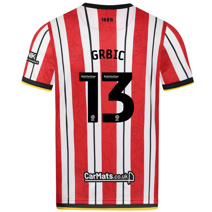 Kids Football Ivo Grbic #13 Red White Stripes Home Jersey 2024/25 T-Shirt Za