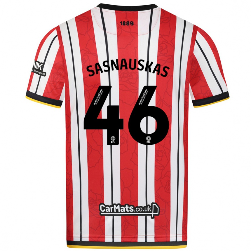 Kids Football Dovydas Sasnauskas #46 Red White Stripes Home Jersey 2024/25 T-Shirt Za