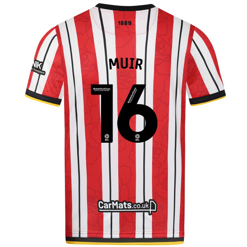 Kids Football Chene Muir #16 Red White Stripes Home Jersey 2024/25 T-Shirt Za