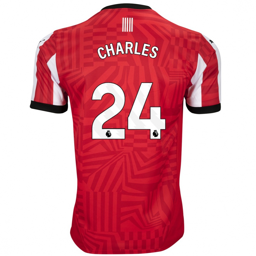 Kids Football Shea Charles #24 Red White Home Jersey 2024/25 T-Shirt Za