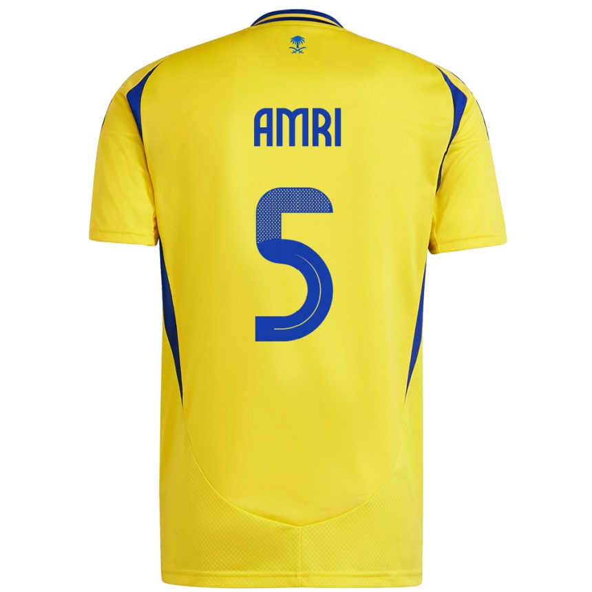 Kids Football Abdulelah Al-Amri #5 Yellow Blue Home Jersey 2024/25 T-Shirt Za