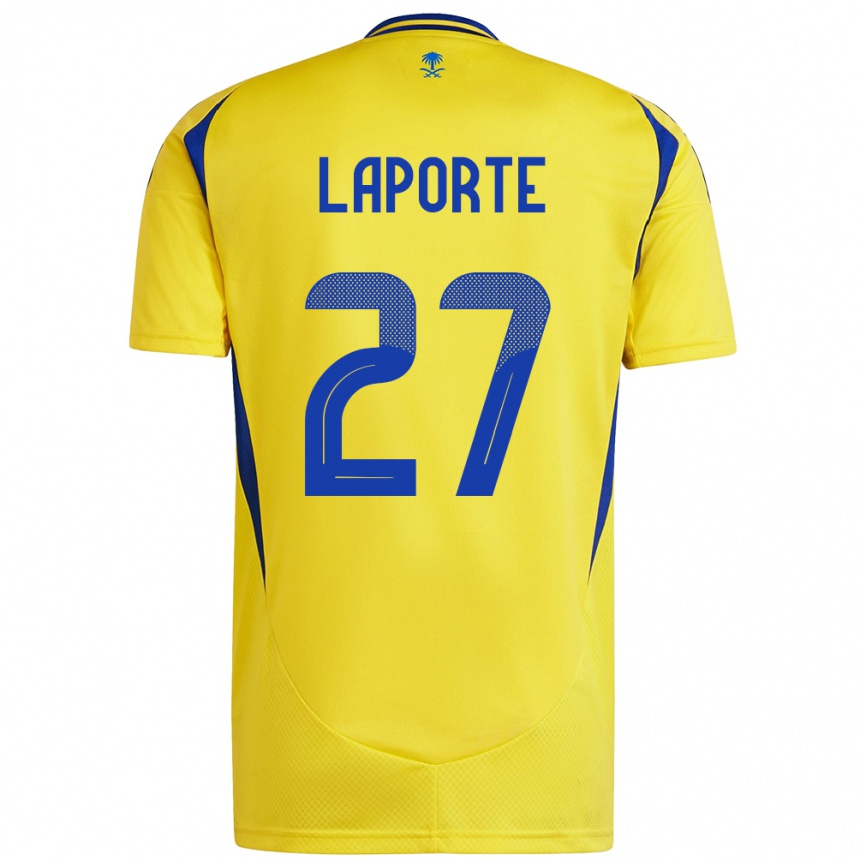 Kids Football Aymeric Laporte #27 Yellow Blue Home Jersey 2024/25 T-Shirt Za