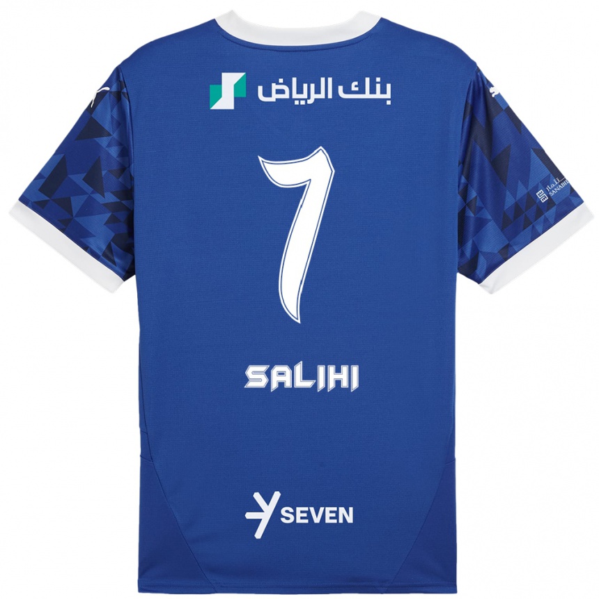 Kids Football Shokhan Salihi #7 Dark Blue White Home Jersey 2024/25 T-Shirt Za