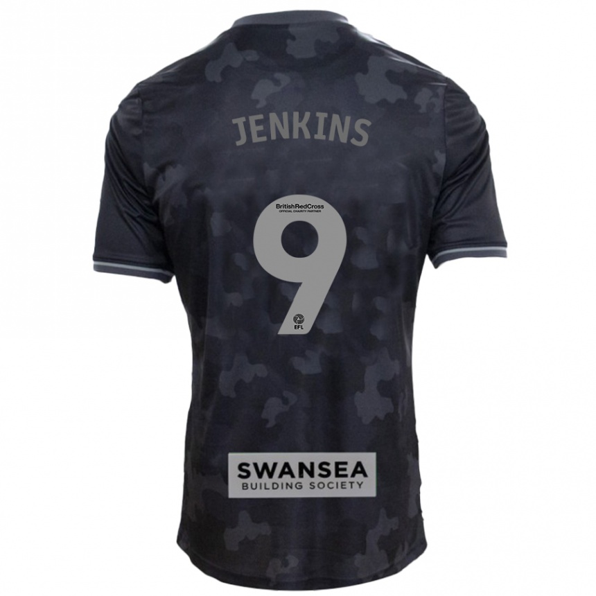 Kids Football Nieve Jenkins #9 Black Away Jersey 2024/25 T-Shirt Za