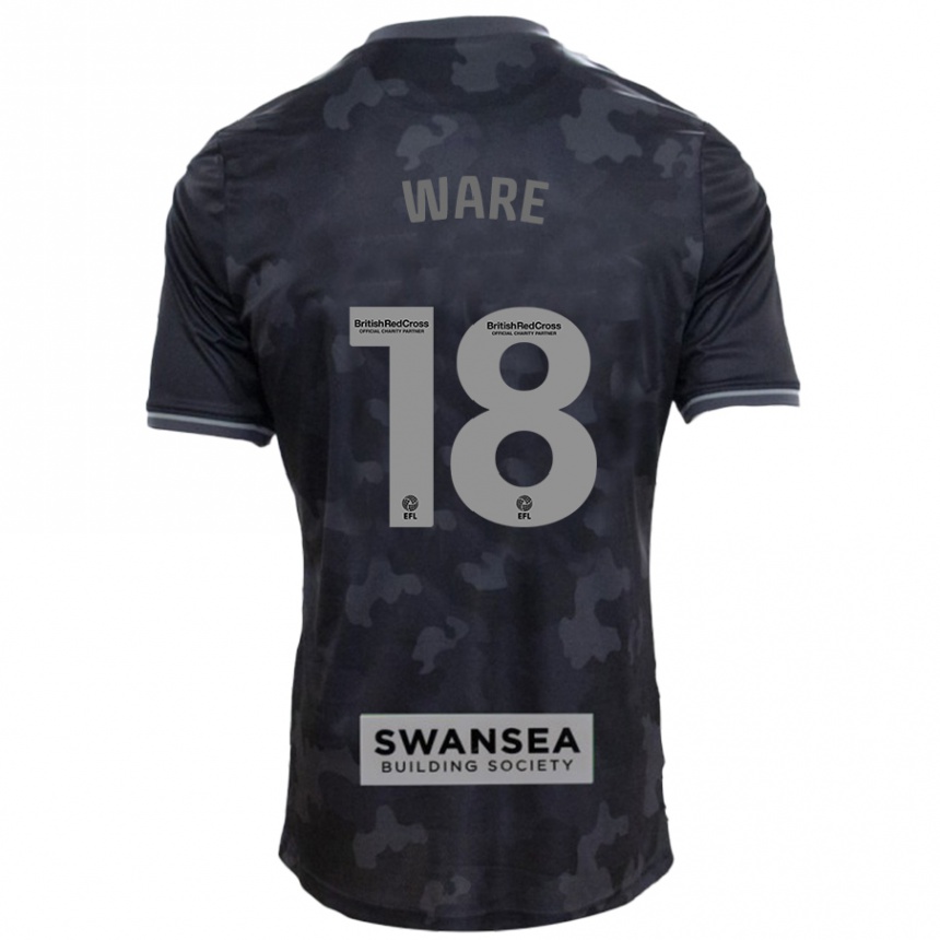 Kids Football Phoebe Ware #18 Black Away Jersey 2024/25 T-Shirt Za